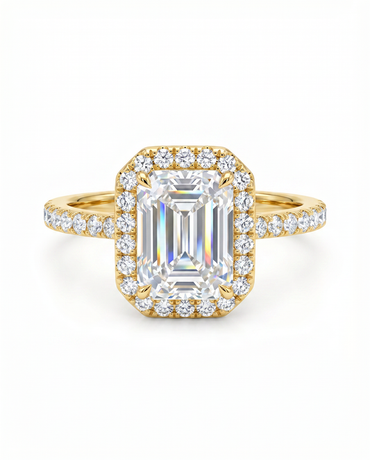Sera Halo Emerald Pavé Ring