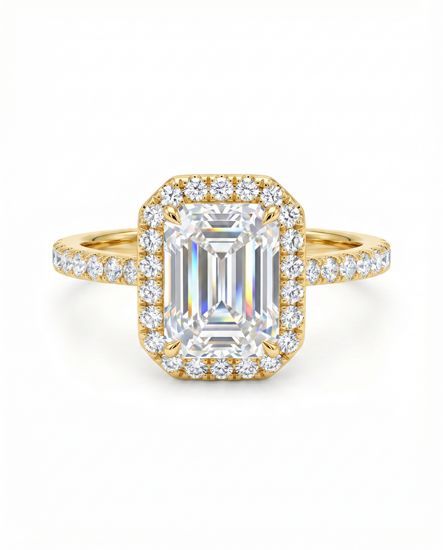 Sera Halo Emerald Pavé Ring