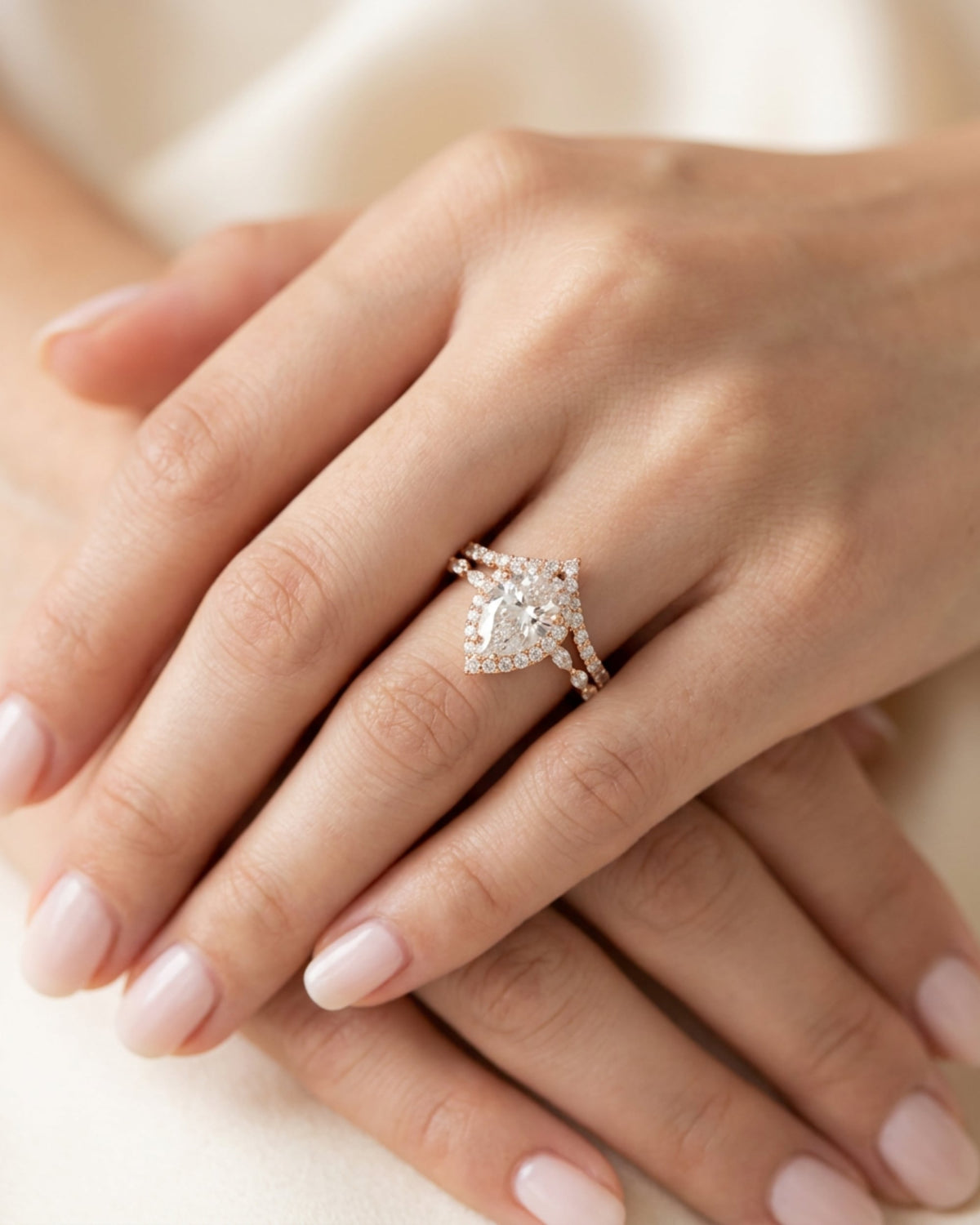 Sera Pear Halo Contour Ring Stack