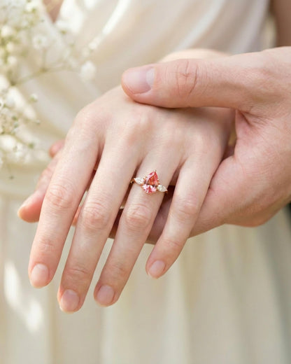 Lumière Trio 3-Stone Padparadscha Pear Ring 3ct