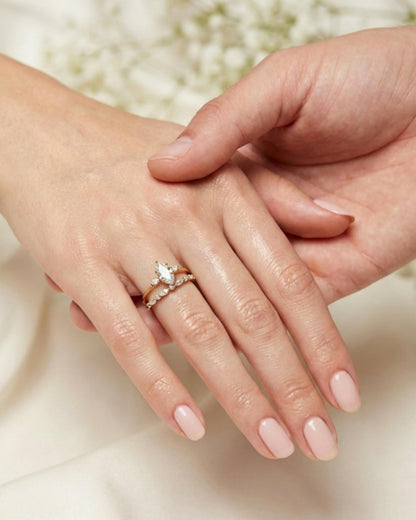 Lune Marquise Three-Stone Bridal Ring Set