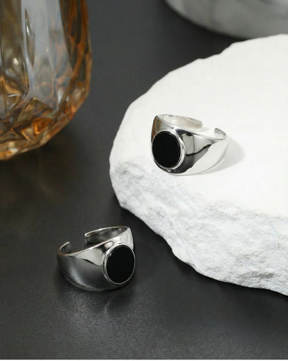 Black Onyx Adjustable Signet Ring