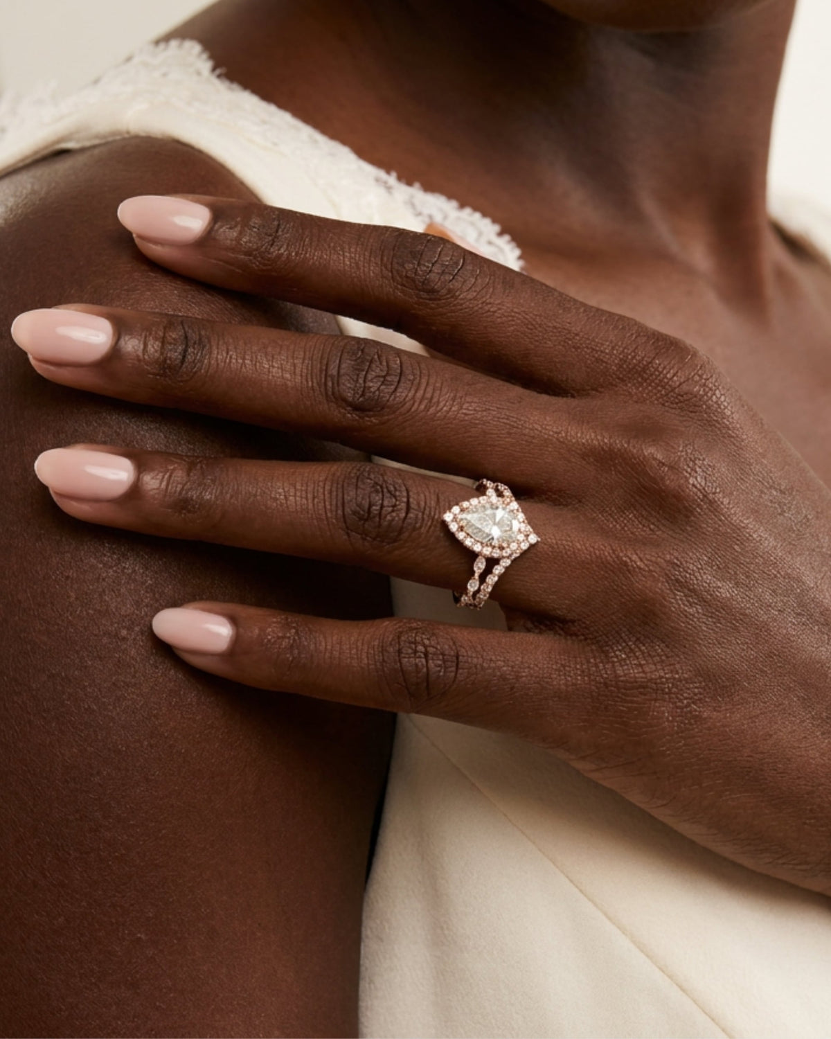 Sera Pear Halo Contour Ring Stack