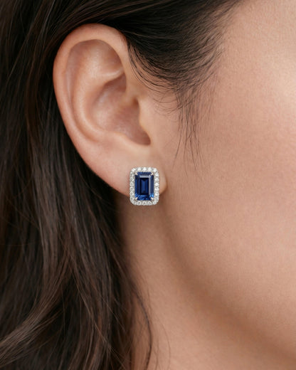 Regal Emerald-Cut Halo Stud Earrings