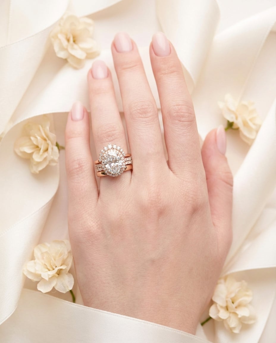 Sera Oval Halo Ring Stack
