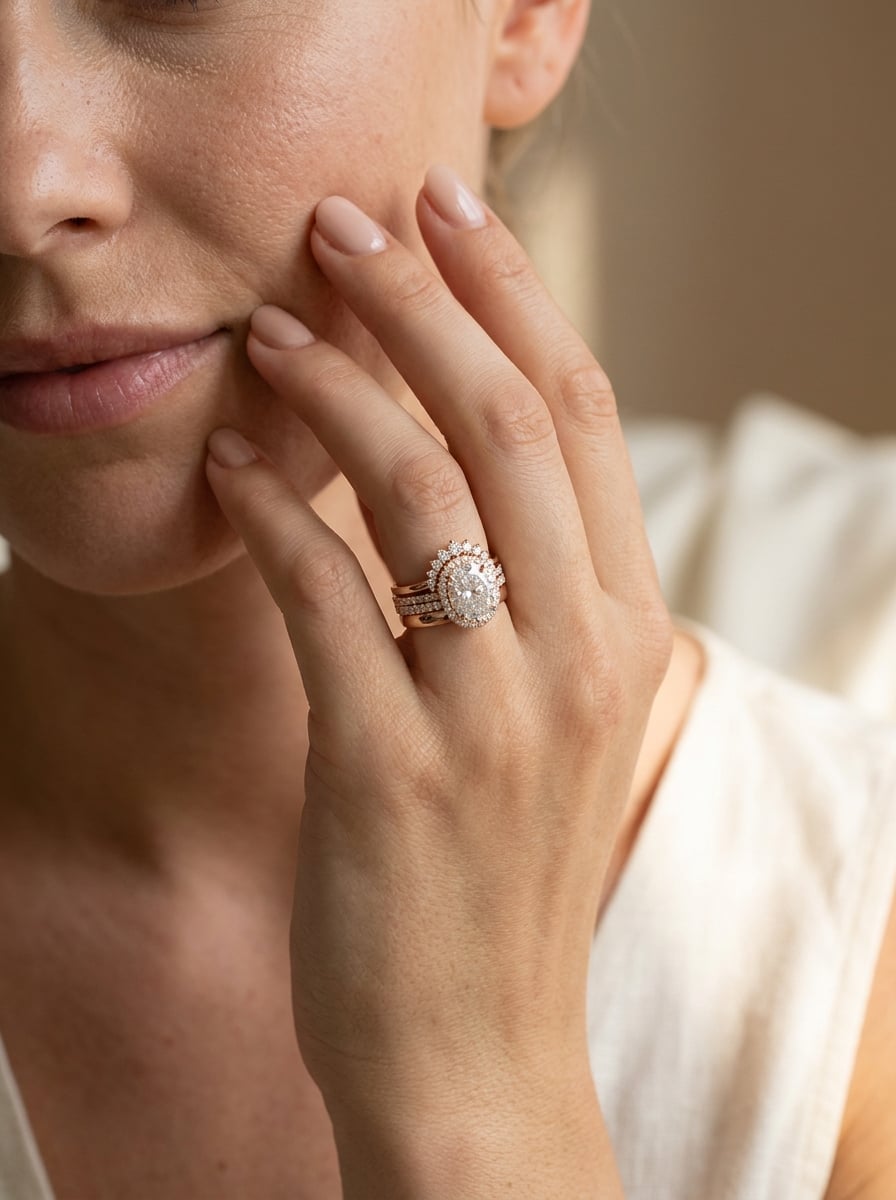 Sera Oval Halo Ring Stack