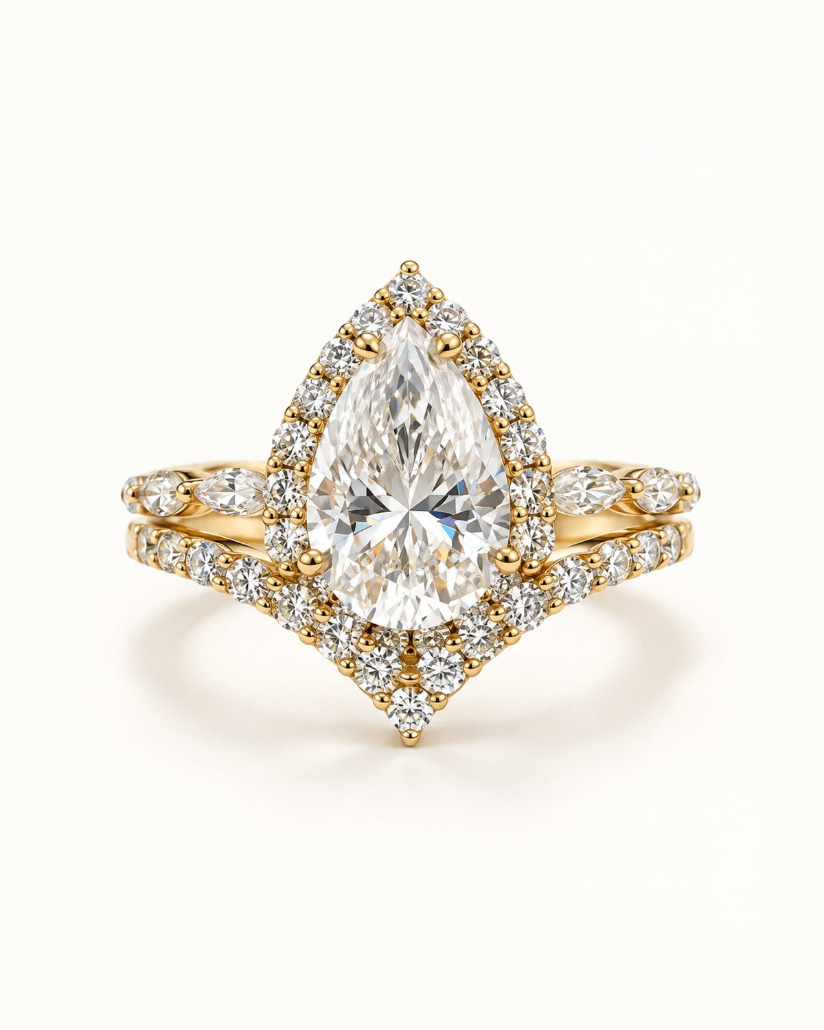 Sera Pear Halo Contour Ring Stack