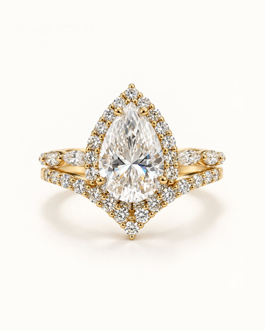 Sera Pear Halo Contour Ring Stack