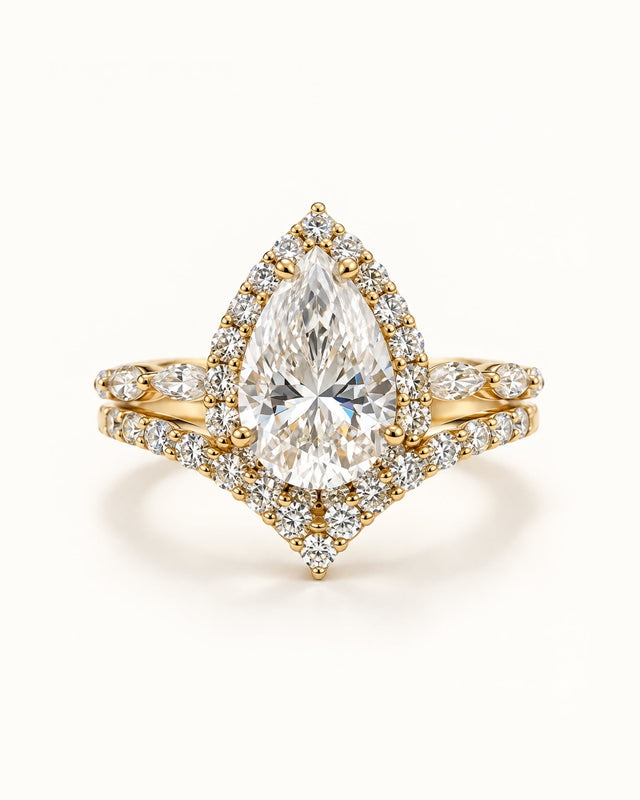 Sera Pear Halo Contour Ring Stack
