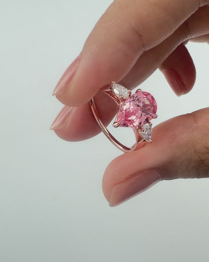 Lumière Trio Padparadscha Pear Ring